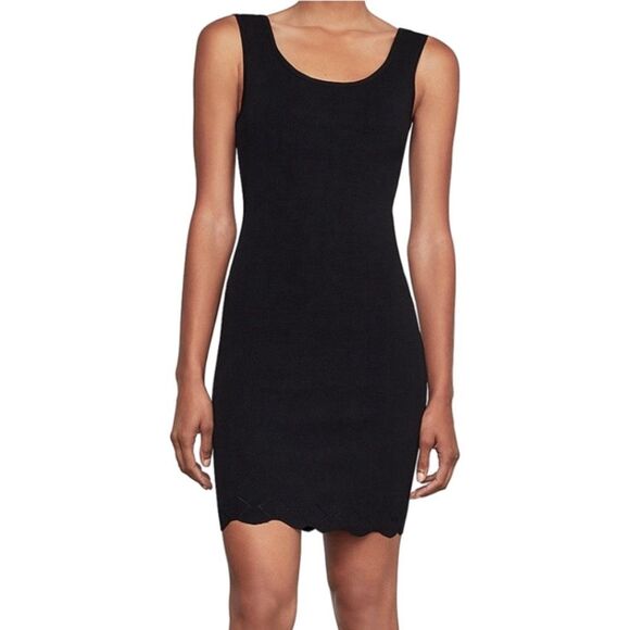BCBGMAXAZRIA Scalloped-Hem Black Knit Mini Dress - Size Medium - Picture 1 of 8
